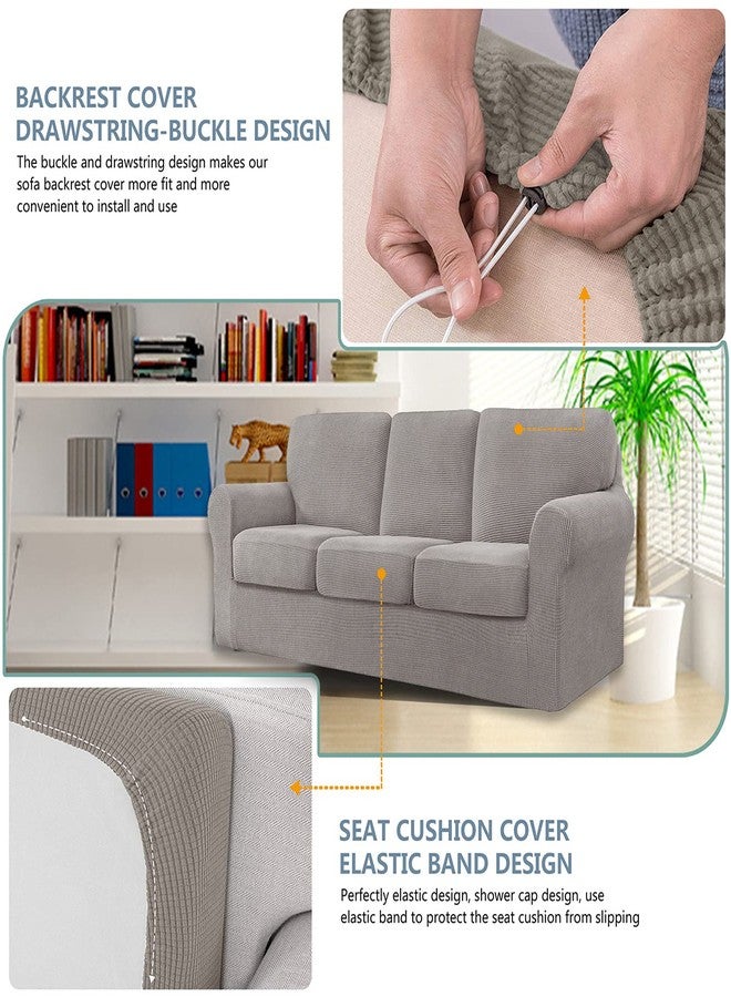 LINGERIN 7 Piece Stretch Sofa Covers for 1Base Cover 3 Cushion Couch Cover and 3 Backrest Cover for Living Room Furniture Slipcovers Thicker Jacquard Fabric (Taupe) - Image 5